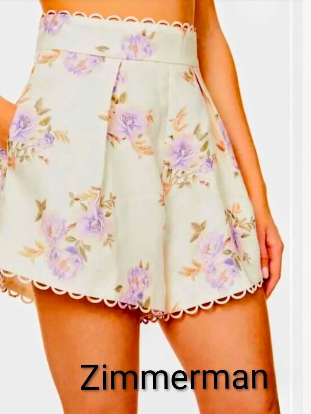 NWOT Zimmermann Cream and Lavender Floral High Waist Embellished Shorts Sz 1